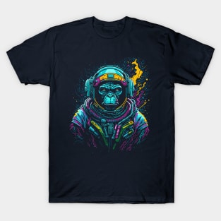 Vibrant Pop Art Space Monkey // Monkey Astronaut in Outer Space T-Shirt